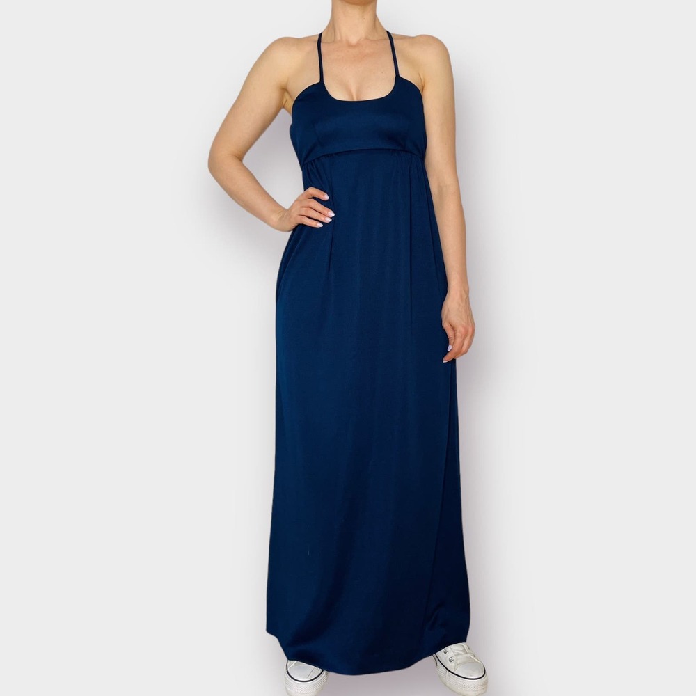 70s Distraction at Bonwit Teller Navy Maxi Dress
